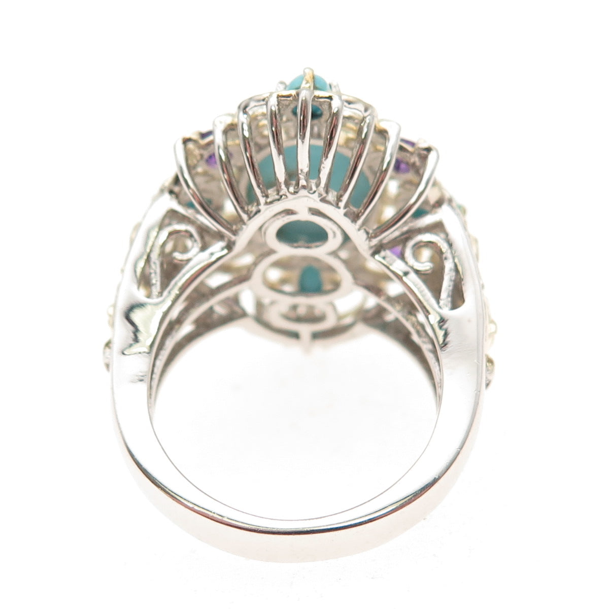Chuck Clemency 925 Sterling Silver 2-Tone Real Turquoise Amethyst Ring Size 8.25