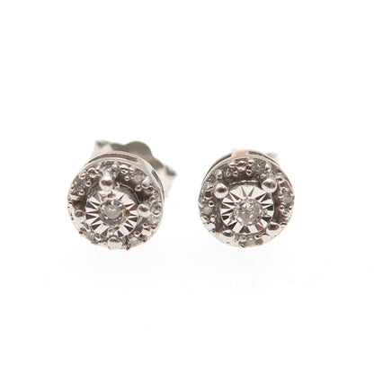 925 Sterling Silver Real Round-Cut Diamond Stud Earrings