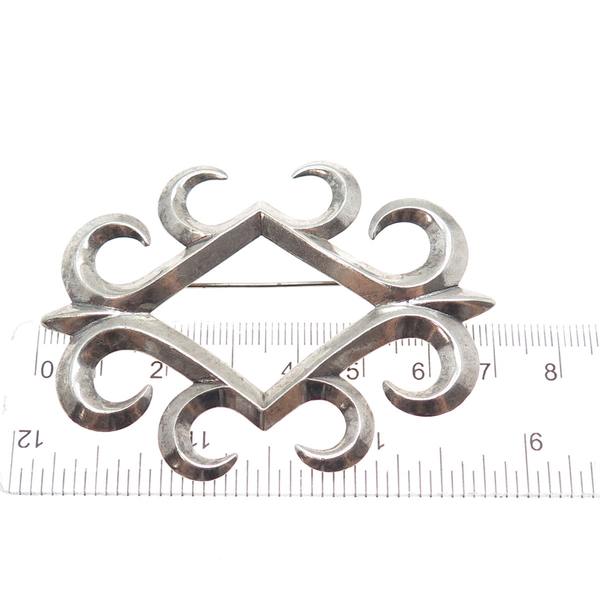 Old Pawn Sterling Silver Vintage Southwestern Ornate Oxidized Tribal Pin Brooch