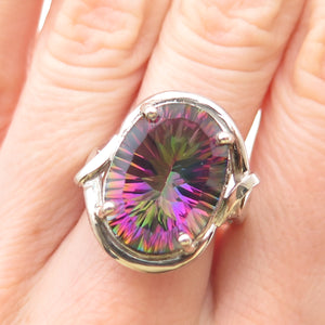 925 Sterling Silver Vintage Real Mystic Quartz Modernist Knot Ring Size 7.75