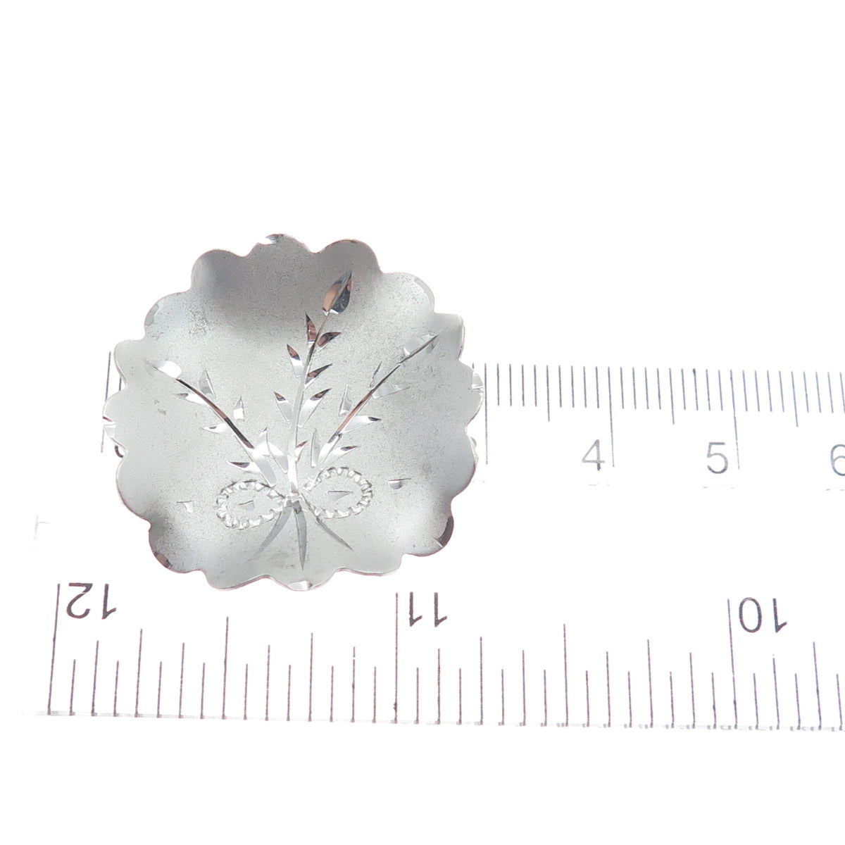 ROLYN 925 Sterling Silver Vintage Engraved Flower Pin Brooch