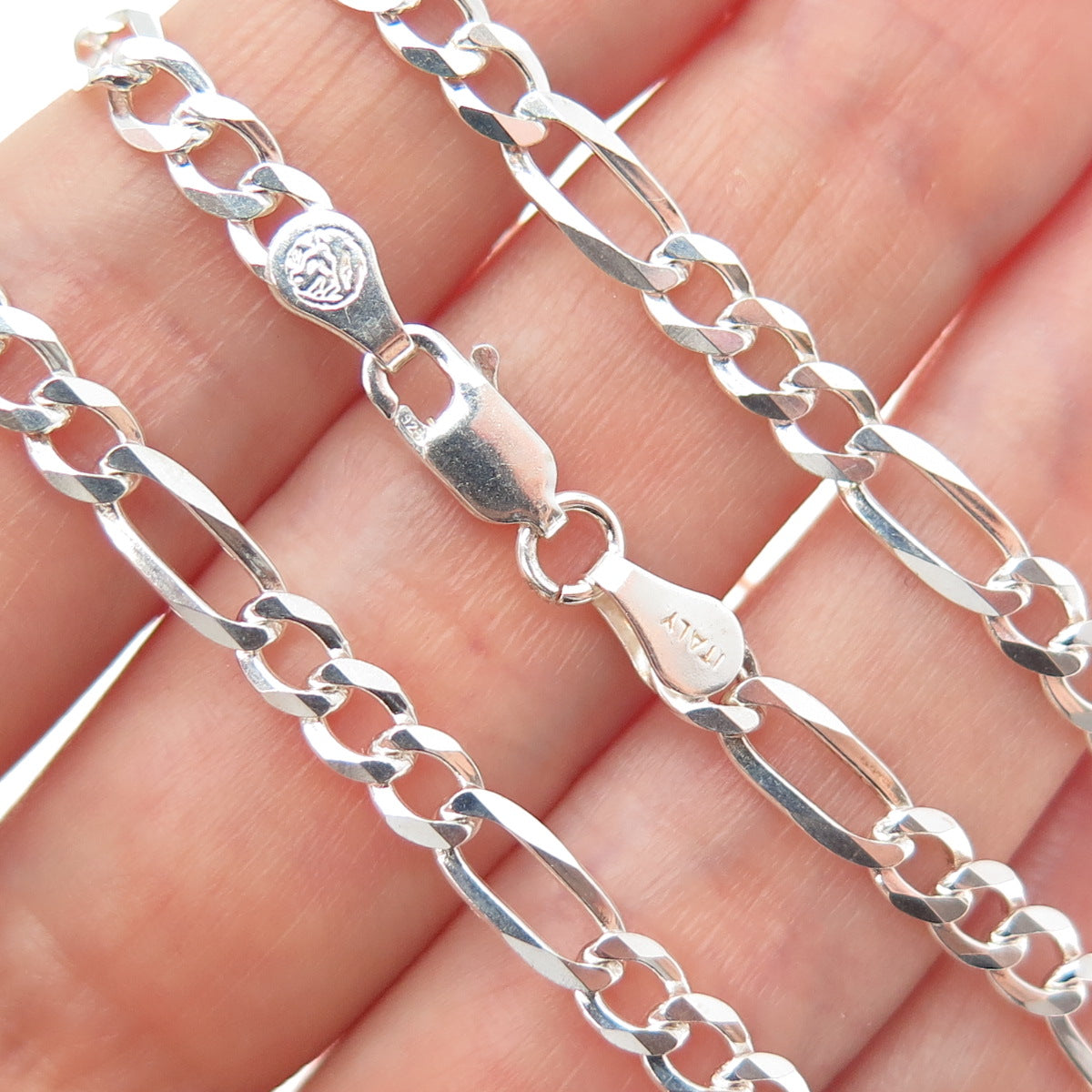 925 Sterling Silver Vintage Italy Figaro Chain Necklace 20"