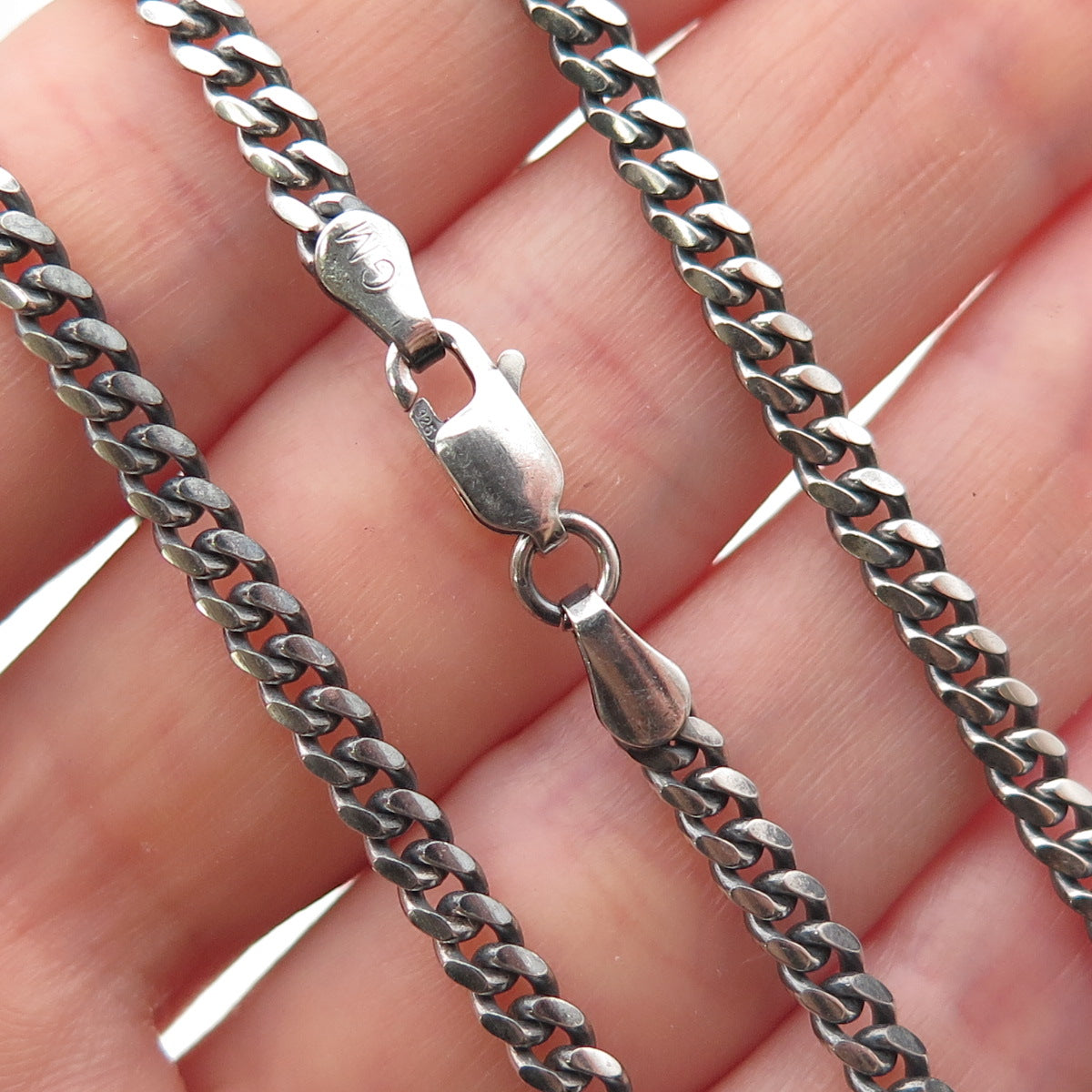 P. Lux 925 Sterling Silver Vintage Italy Cuban Chain Necklace 18"