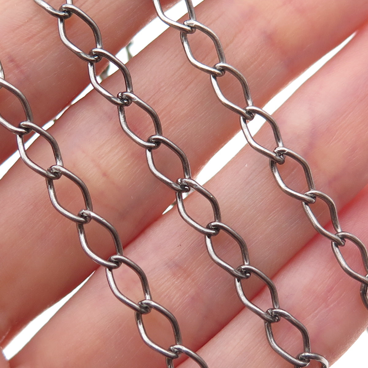925 Sterling Silver Black Rhodium Real Diamond Curb Chain Necklace 28"