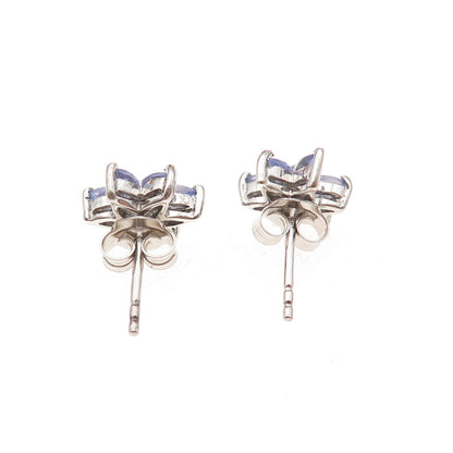 Chuck Clemency Sterling Silver Real Marquise-Cut Tanzanite Floral Stud Earrings