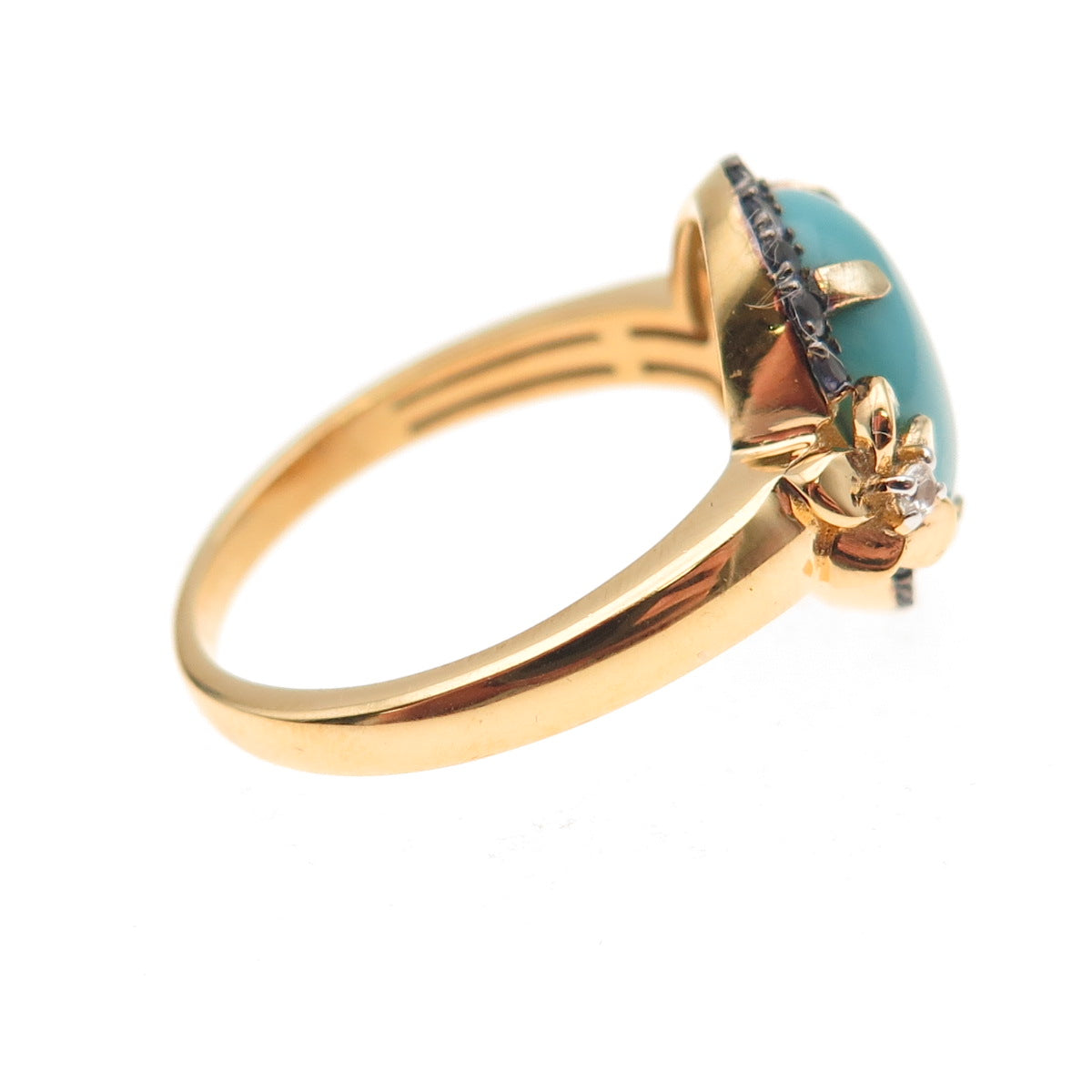 925 Sterling Silver Gold Plated Real Turquoise Iolite Topaz Floral Ring Size 8.5