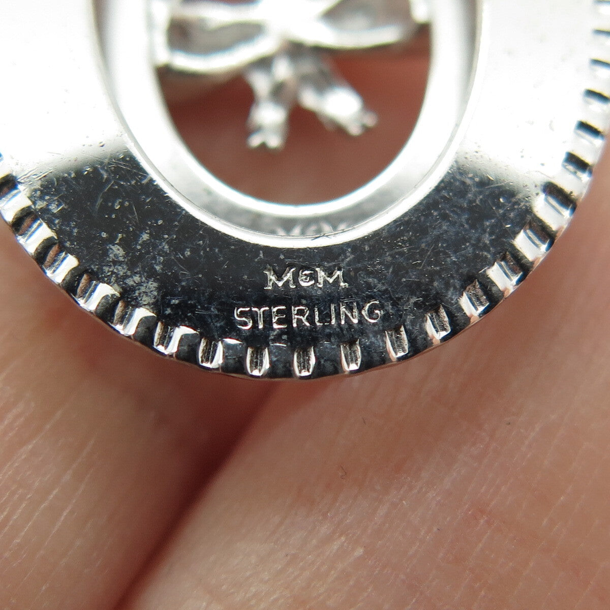 925 Sterling Silver Vintage M&M Red Rhinestone Graduation Day Pendant