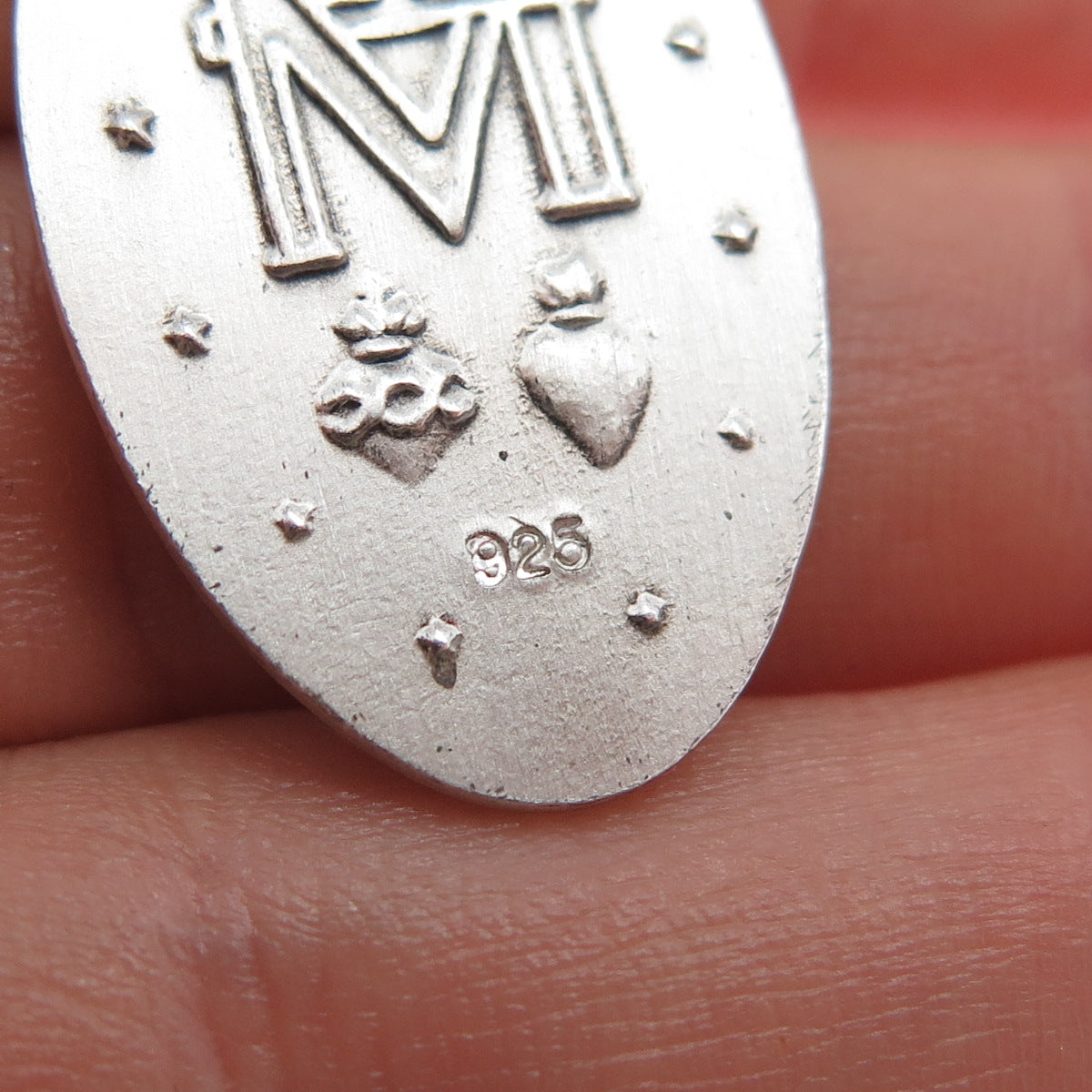 925 Sterling Silver Vintage St. Mary Miraculous Medal Charm Pendant