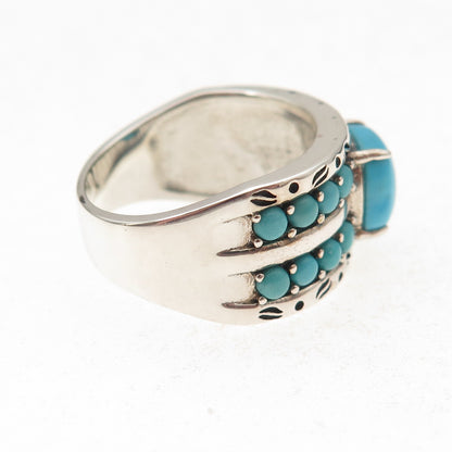 925 Sterling Silver Real Sleeping Beauty Turquoise Oxidized Ring Size 8.5