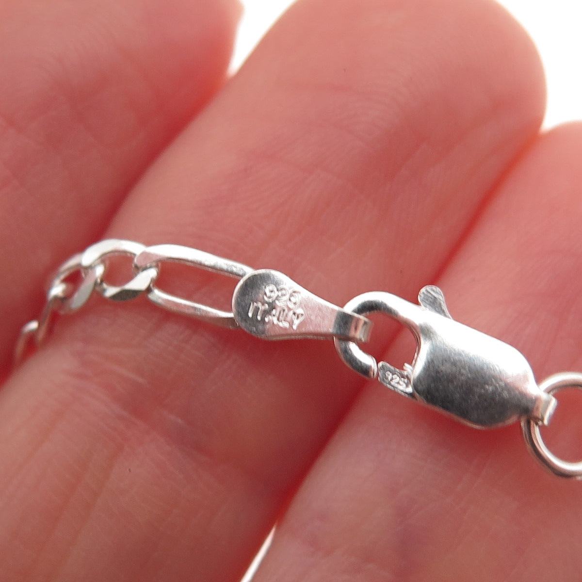 925 Sterling Silver Italy Figaro Chain Necklace 24"