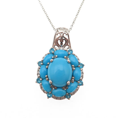 Chuck Clemency 925 Sterling Silver Real Turquoise & Apatite Chain Necklace 20"