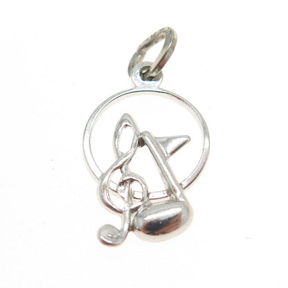 BEAU Sterling Silver Vintage Treble Clef & Eight Music Note Minimalist Pendant