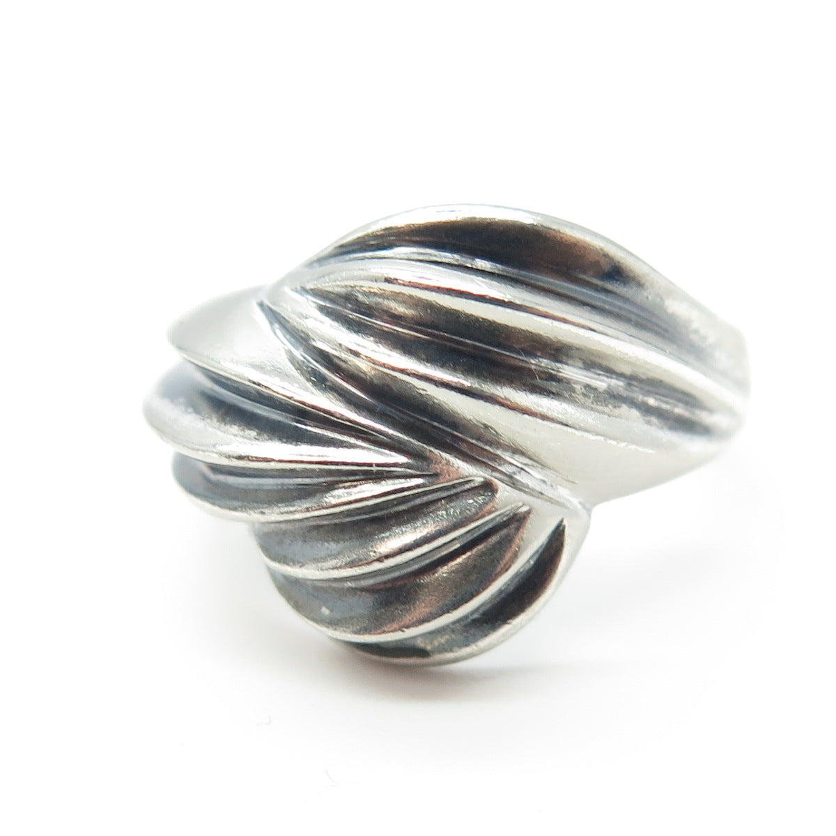 925 Sterling Silver Vintage Modernist Ribbed Ring Size 8.25