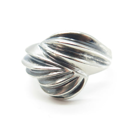 925 Sterling Silver Vintage Modernist Ribbed Ring Size 8.25