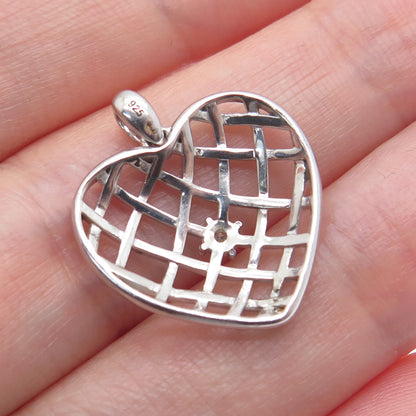 925 Sterling Silver Round-Cut C Z Woven Heart Minimalist Charm Pendant