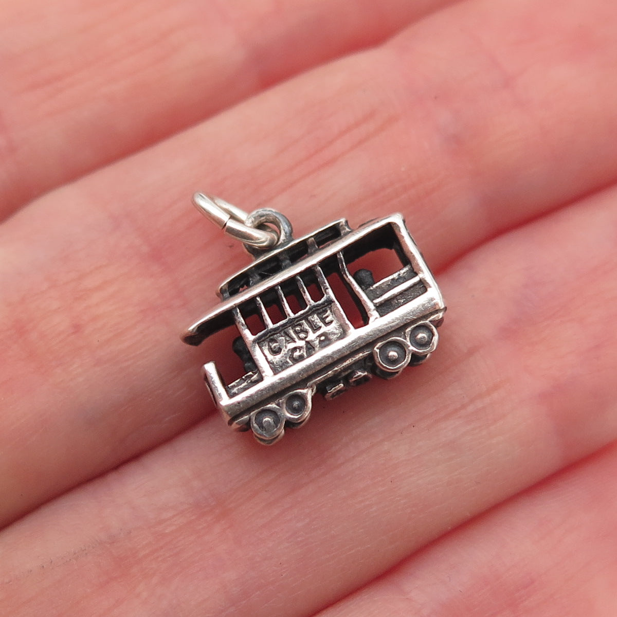 925 Sterling Silver Vintage Mexico Cable Car Oxidized 3D Charm Pendant