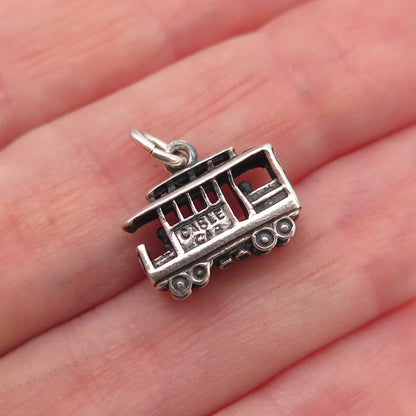925 Sterling Silver Vintage Mexico Cable Car Oxidized 3D Charm Pendant