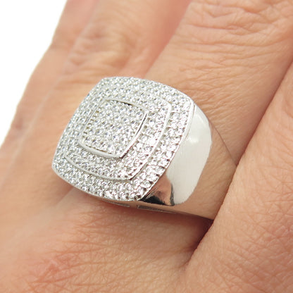 925 Sterling Silver Pave C Z Domed Ring Size 12.25