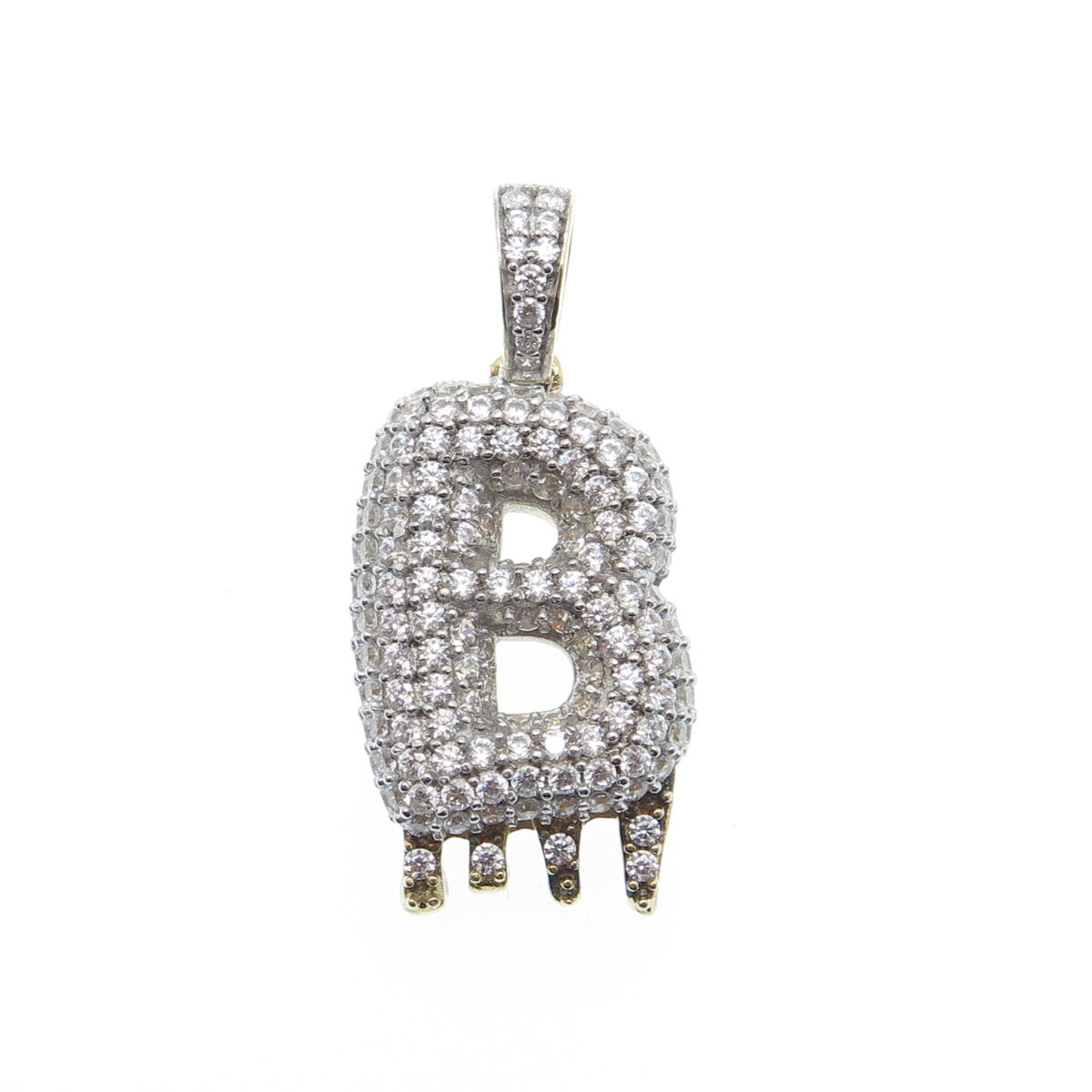 925 Sterling Silver Gold Plated Round-Cut Shaped C Z Letter B Sparkle Pendant