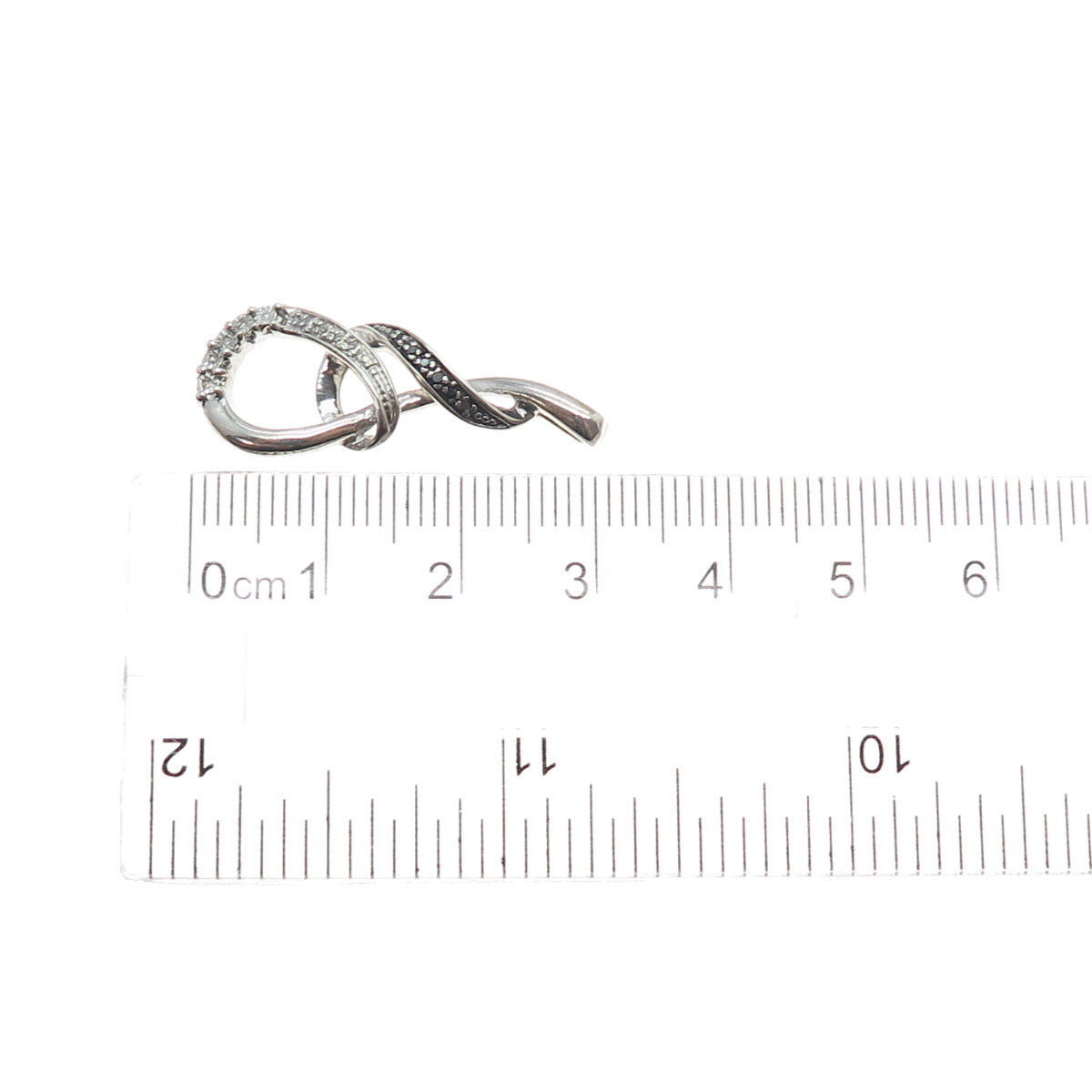 925 Sterling Silver Real Round-Cut Black & White Diamond Twisted Charm Pendant