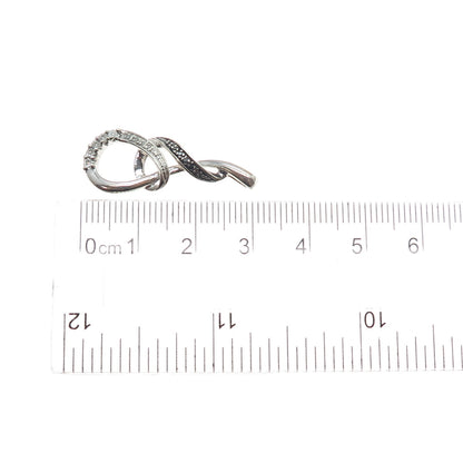 925 Sterling Silver Real Round-Cut Black & White Diamond Twisted Charm Pendant