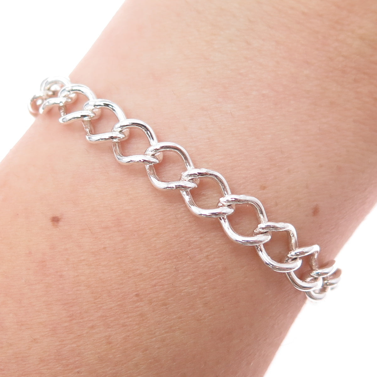 925 Sterling Silver Vintage Italy Curb Link Bracelet 7.75"