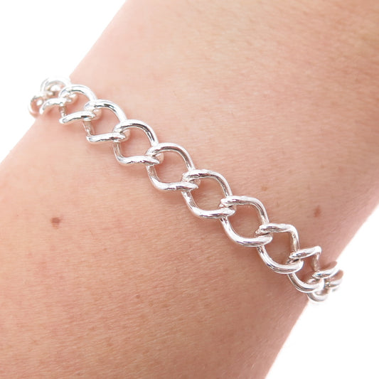925 Sterling Silver Vintage Italy Curb Link Bracelet 7.75"