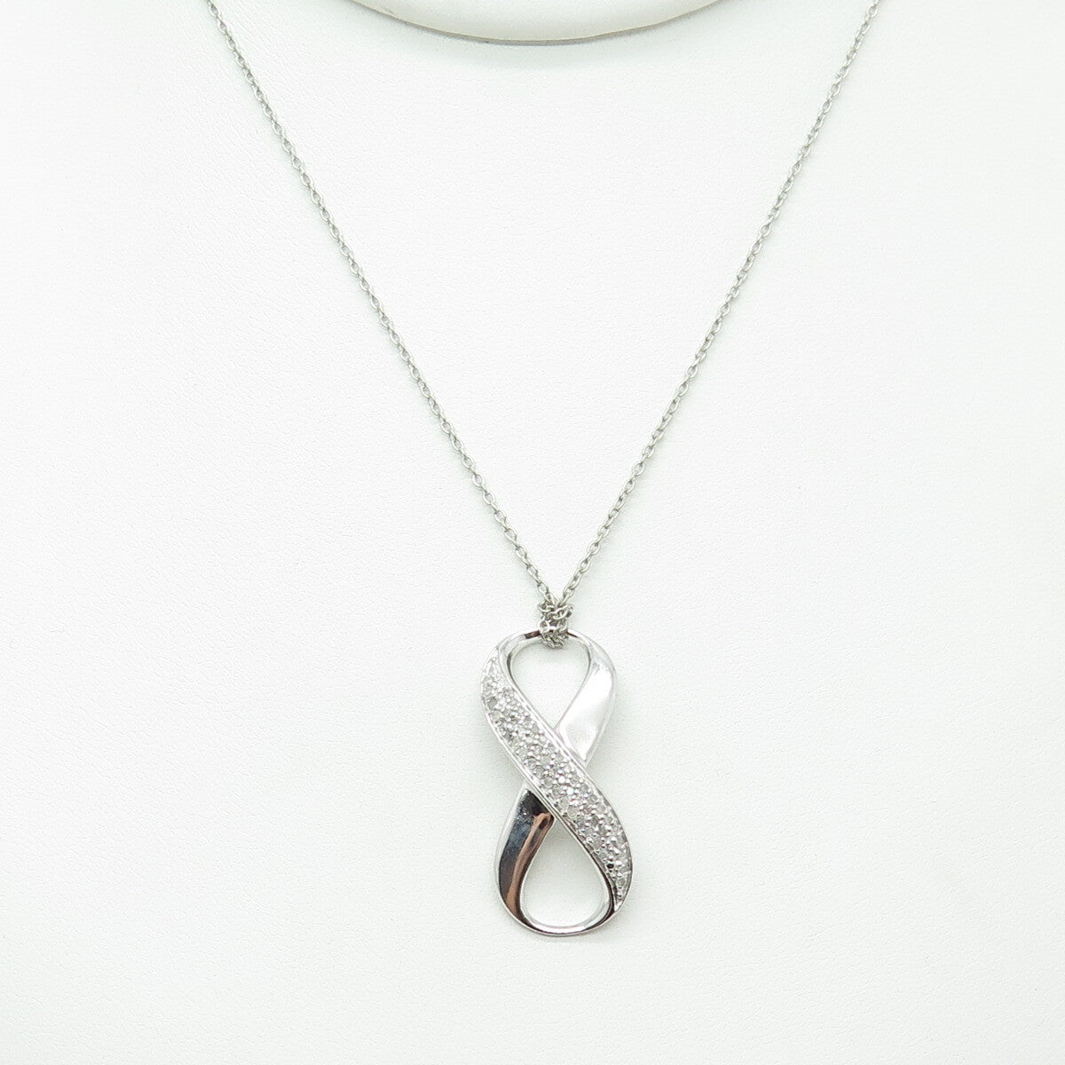 925 Sterling Silver Real Round-Cut Diamond Infinity Cable Chain Necklace 18"