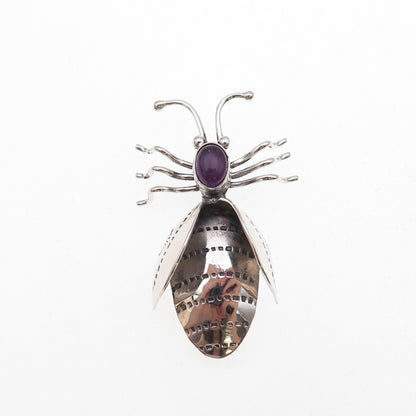 Edison Largo Navajo Old Pawn 925 Sterling Silver Vintage Amethyst Bee Pin Brooch
