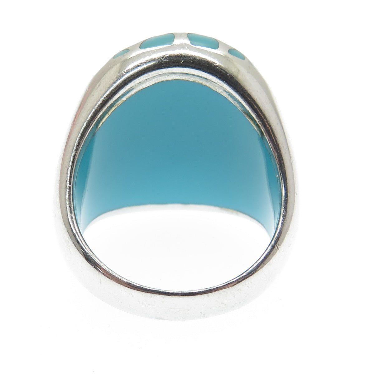 925 Sterling Silver Turquoise-Color Enamel Statement Dome Ring Size 11.25