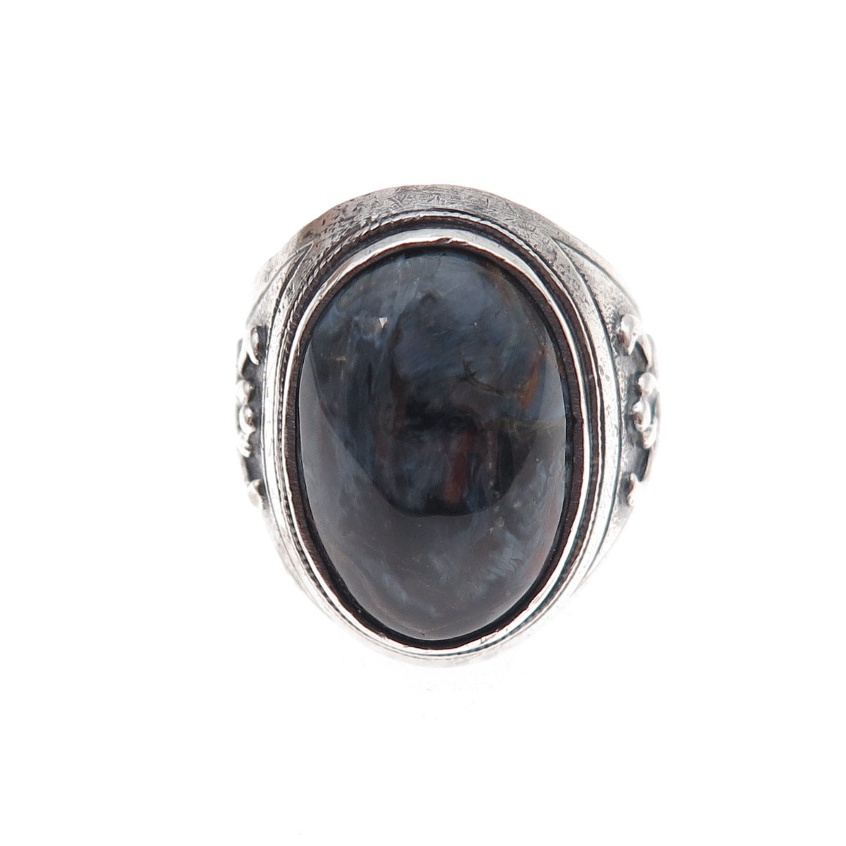 925 Sterling Silver Antique Art Deco Real Black Tiger Eye Oxidized Ring Size 6