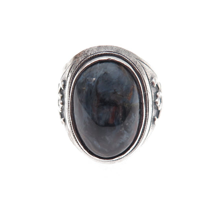 925 Sterling Silver Antique Art Deco Real Black Tiger Eye Oxidized Ring Size 6