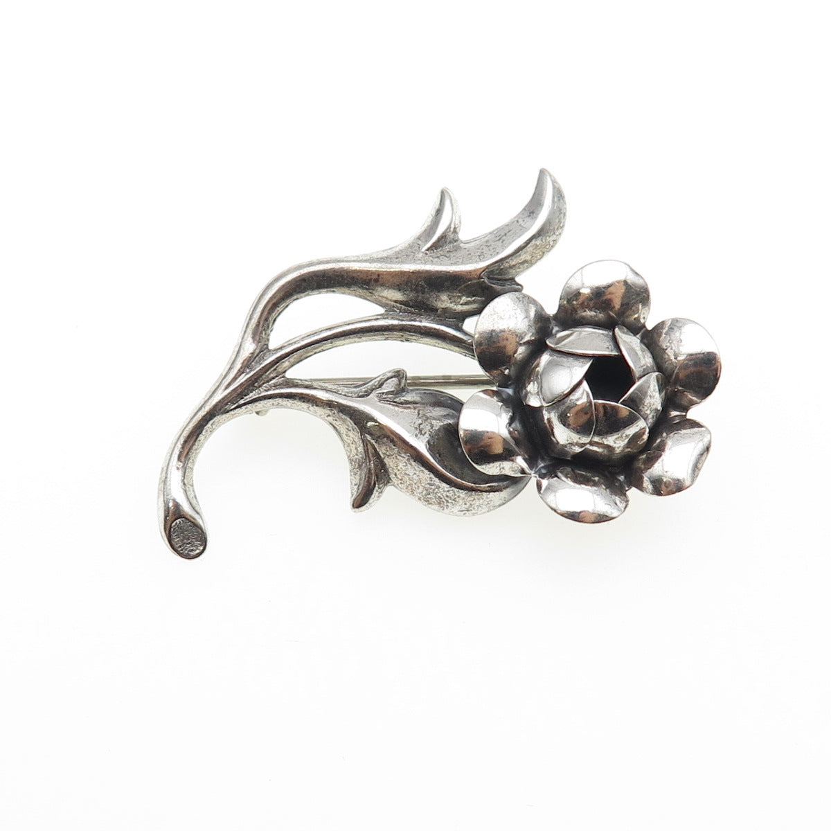 BEAU 925 Sterling Silver Vintage Rose Flower Oxidized Pin Brooch