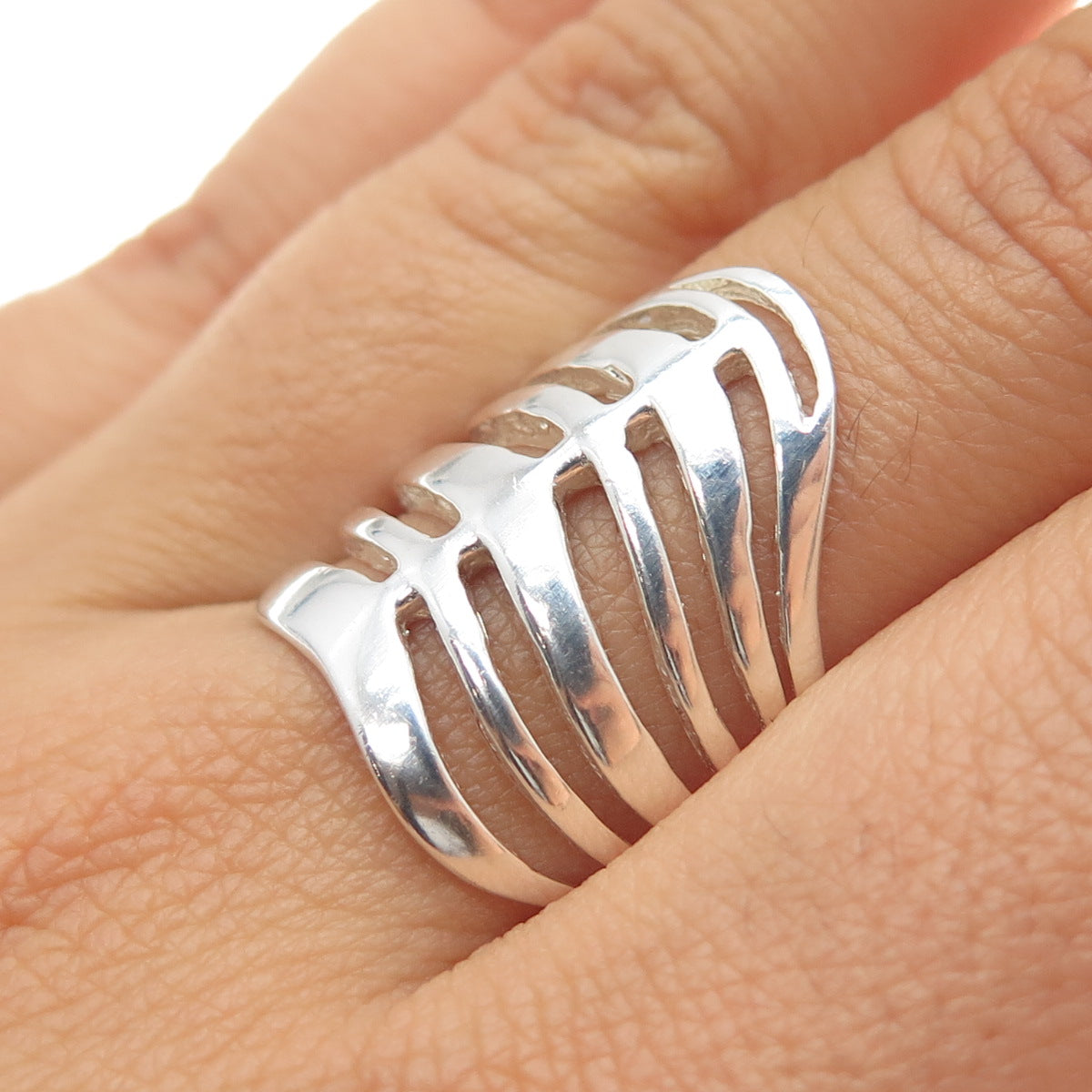 925 Sterling Silver Vintage Modernist Spine Link Ring Size 8.25