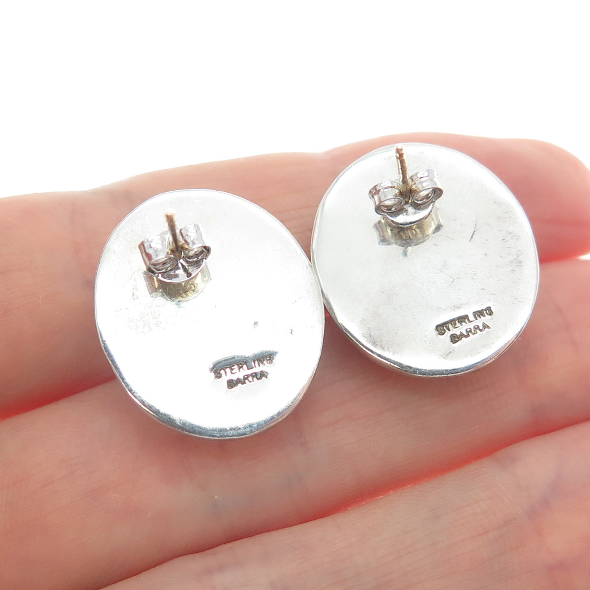 BARRA Sterling Silver & 14K Gold Posts Vintage Real Hematite Modernist Earrings