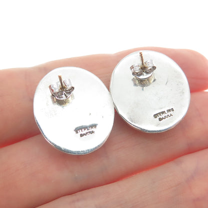 BARRA Sterling Silver & 14K Gold Posts Vintage Real Hematite Modernist Earrings