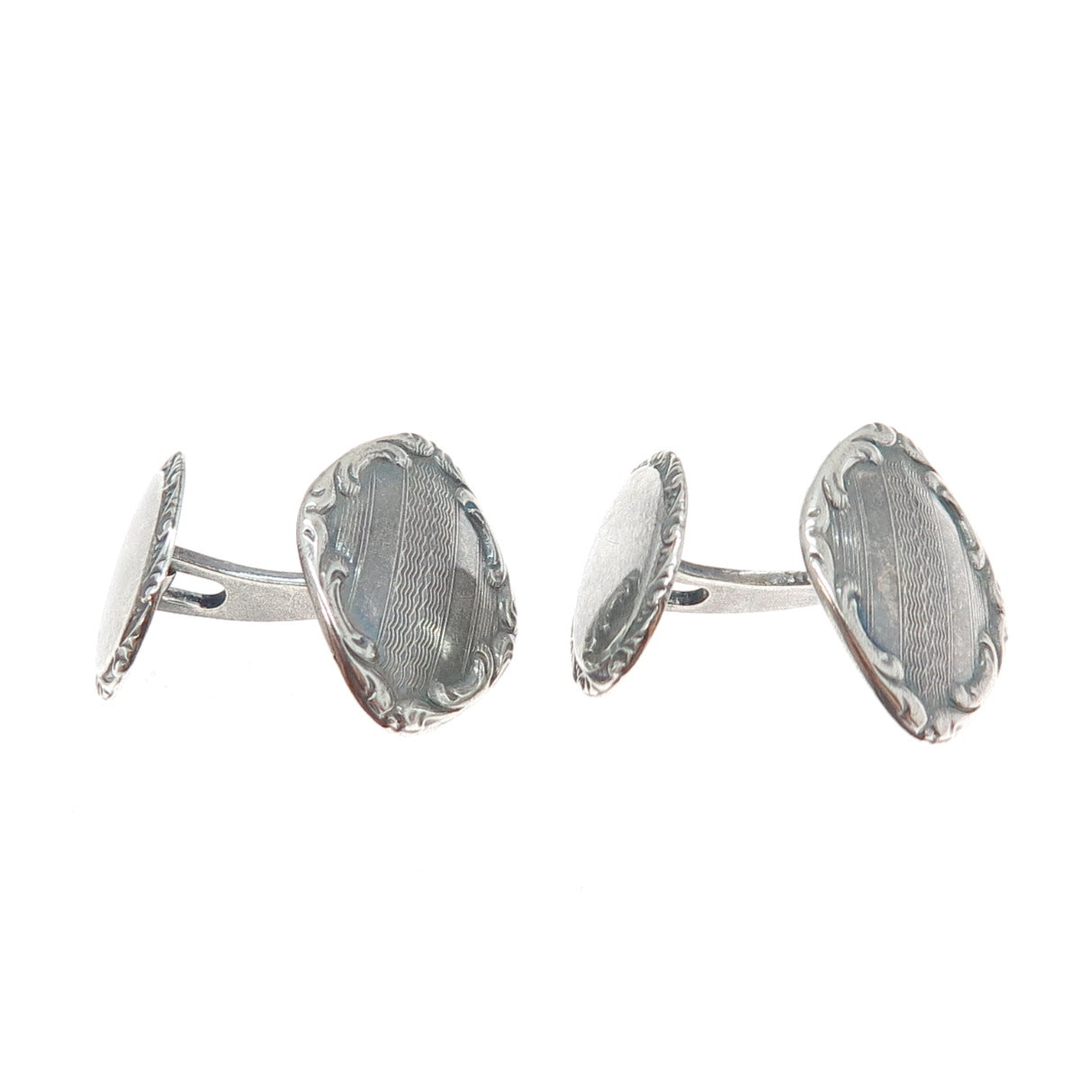 800 Silver Antique Art Deco Floral Oxidized Cufflinks