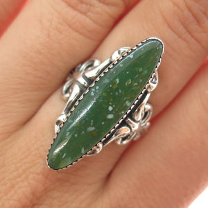 925 Sterling Silver Antique Art Deco Real Serpentine Ornate Ring Size 7
