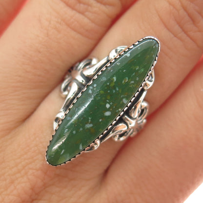925 Sterling Silver Antique Art Deco Real Serpentine Ornate Ring Size 7