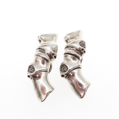 925 Sterling Silver Vintage Modernist Oxidized Clip On Earrings
