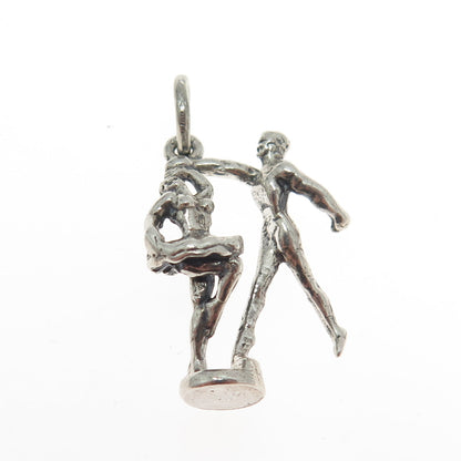 925 Sterling Silver Antique Art Deco Ballet Dancers 3D Charm Pendant