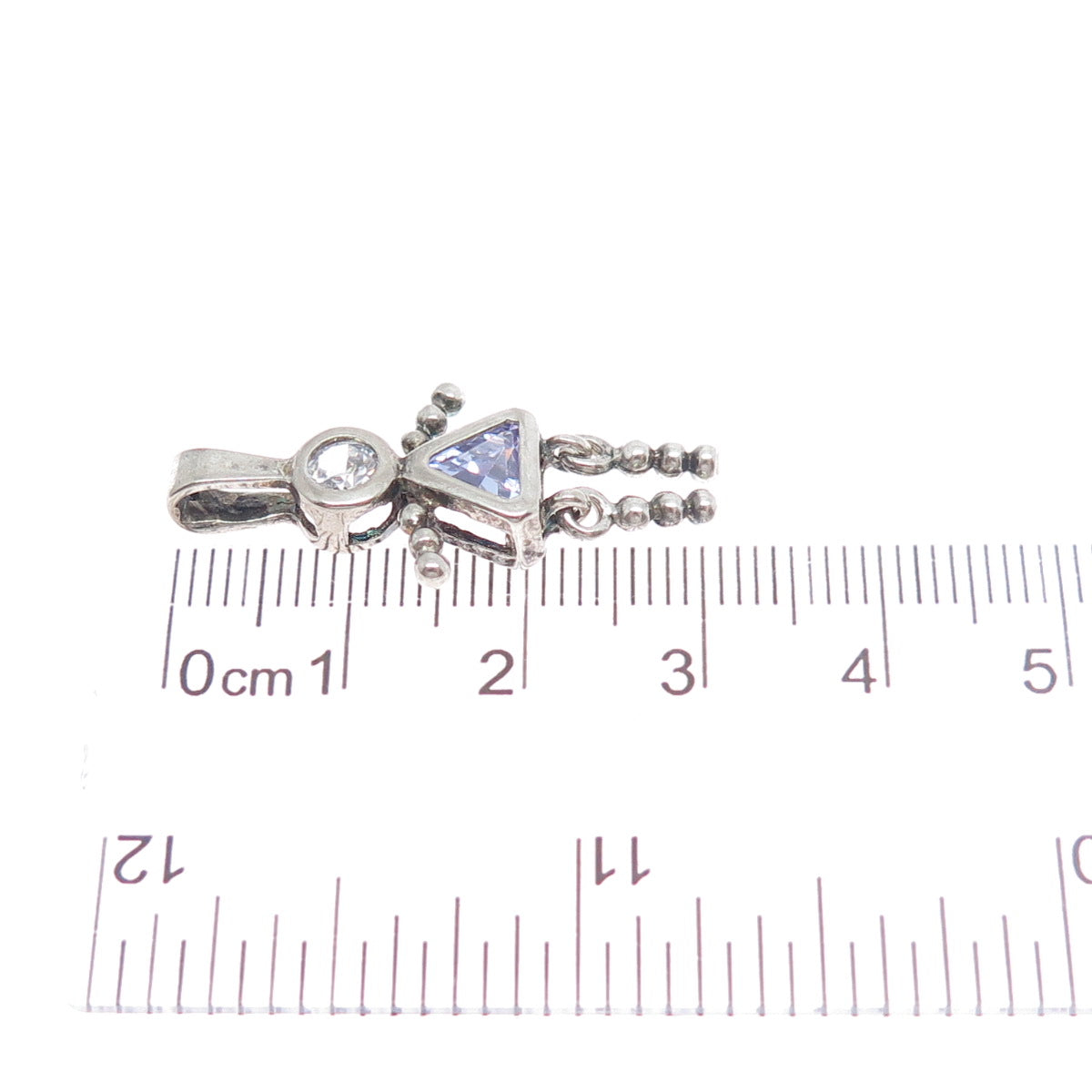 925 Sterling Vintage Multi-C Z February Birthstone Girl Articulated Pendant