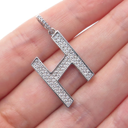 925 Sterling Silver Round-Cut C Z Sparkle Letter H Initial Charm Pendant