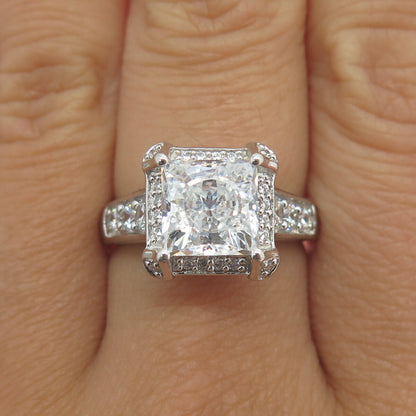 925 Sterling Silver Princess & Round-Cut C Z Engagement Ring Size 8