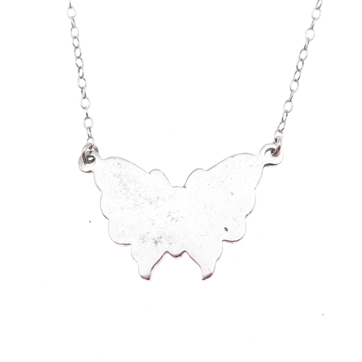 Tru-Kay 925 Sterling Silver Vintage Real Turquoise Butterfly Chain Necklace 16"