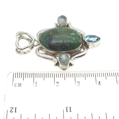 AF DESIGN 925 Sterling Silver Vintage Real Turquoise Blue Topaz & Opal Pendant