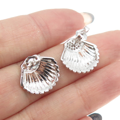 925 Sterling Silver Pave C Z Seashell Stud Earrings