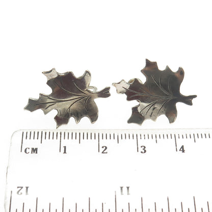 925 Sterling Silver Antique Art Deco Maple Leaf Screw Back Earrings