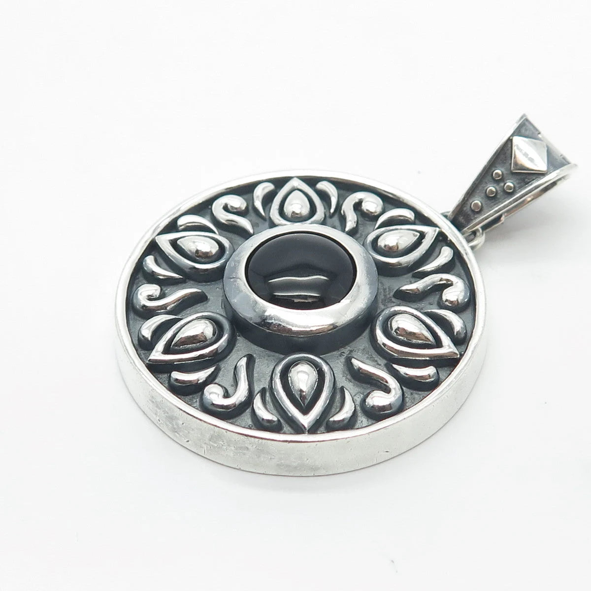 925 Sterling Silver Vintage Real Black Onyx Gemstone Pendant
