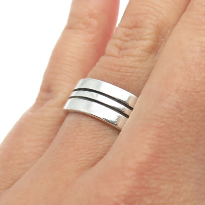 925 Sterling Silver Vintage Mexico Lined All Around Band Ring Size 7
